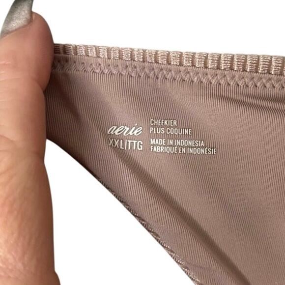 Aerie Ribbed Cheeky Tie Bikini Bottom XXL Cocoa Cream NWT Swim - Picture 4 of 4